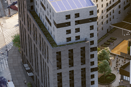 A rendering of the 14-story building at 1600 Grand Ave.